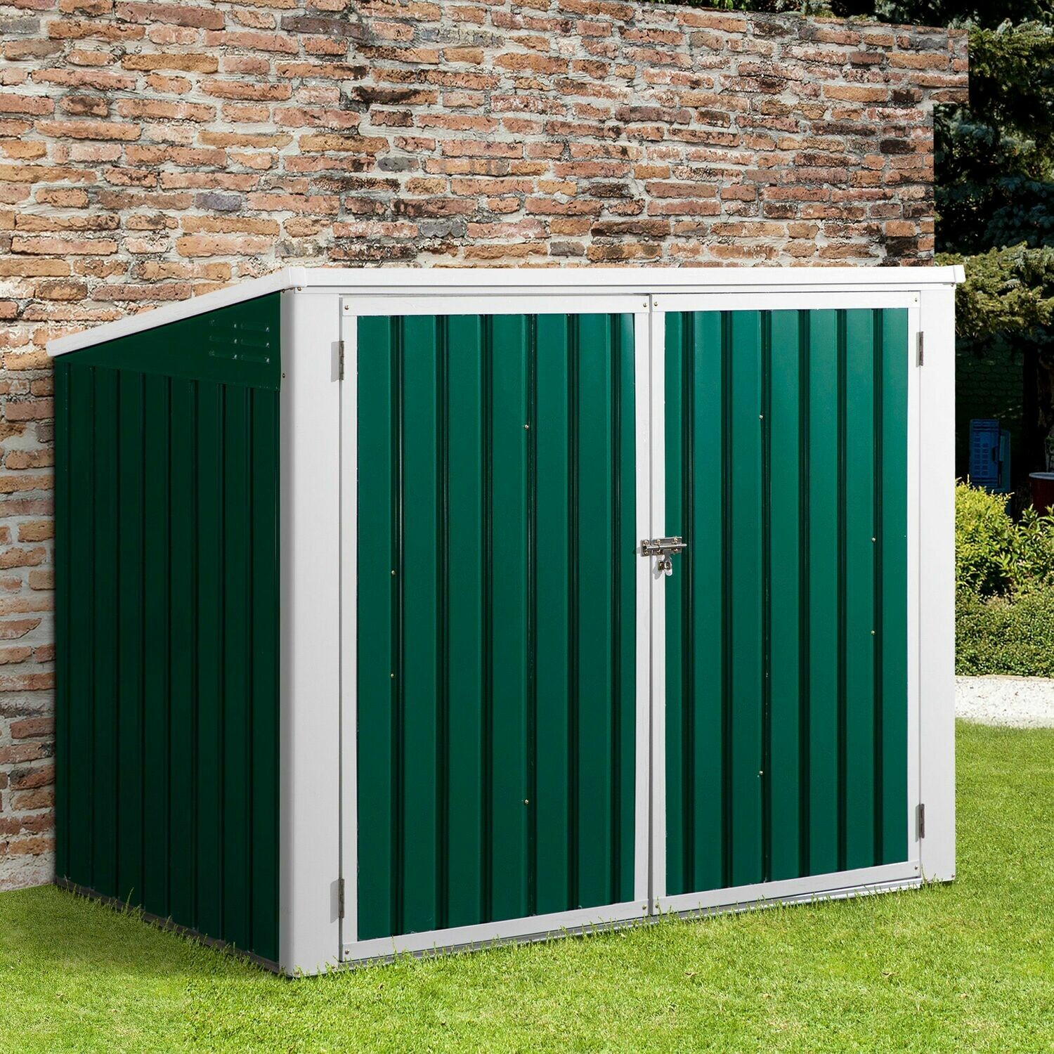 Outsunny® Mülltonnenbox Gerätebox Müllbox Storer für 2 Mülltonnen abschließbar Stahl Grün