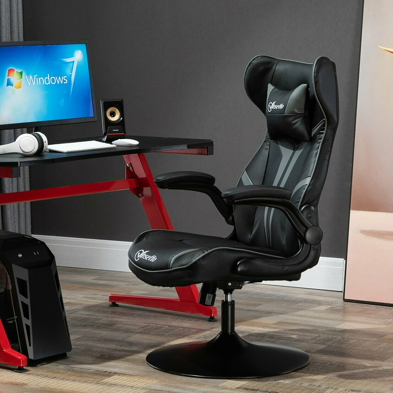 Vinsetto® Bürostuhl Gaming Stuhl Ergonomischer Computerstuhl mit Wippenfunktion Stahl Schwarz