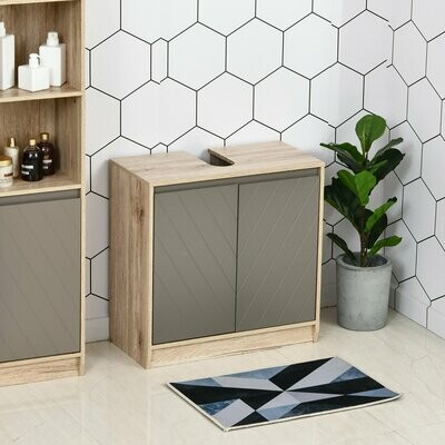 Waschbeckenunterschrank Badschrank mit 2 Türen Grau+Eiche