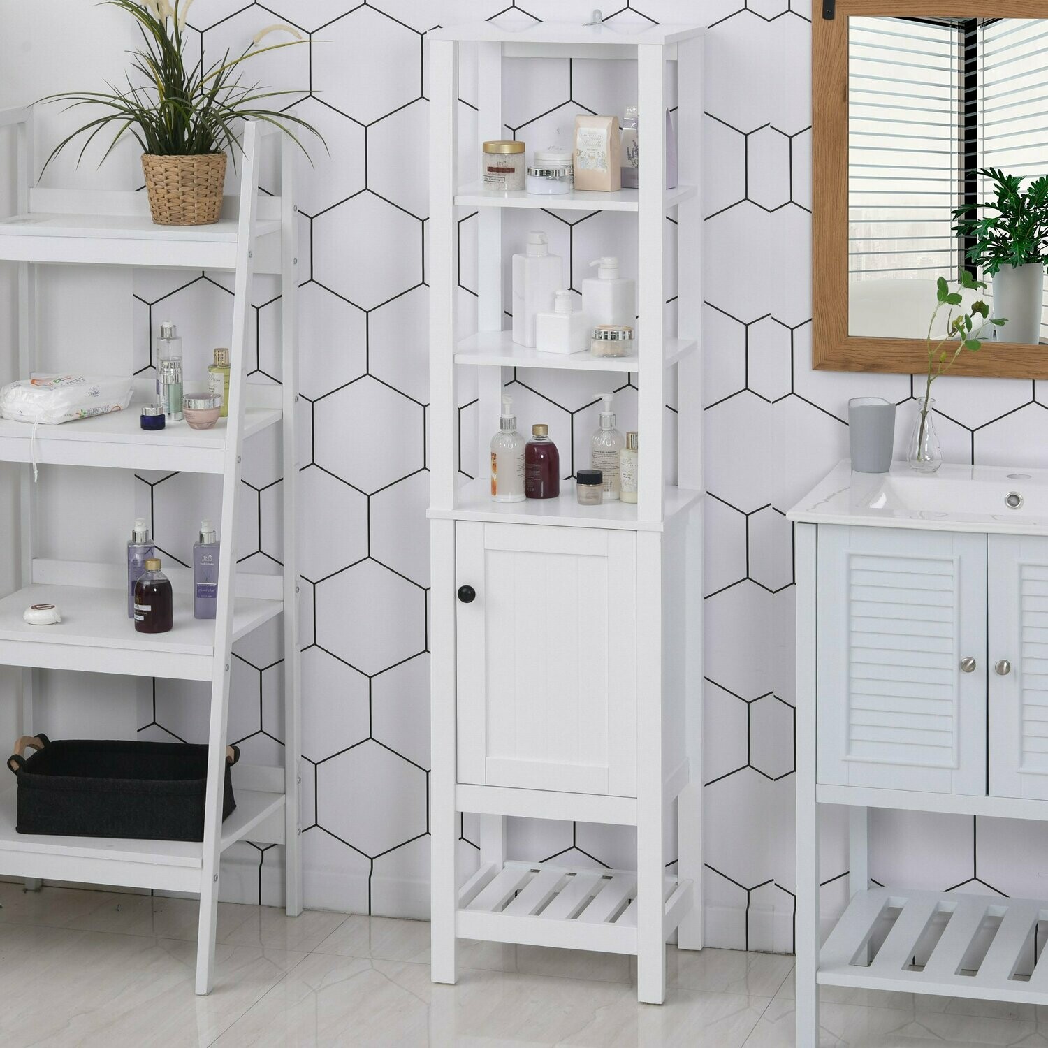 HOMCOM® Badezimmerschrank mit 4 Ablagen Badregal Aufbewahrungsregal