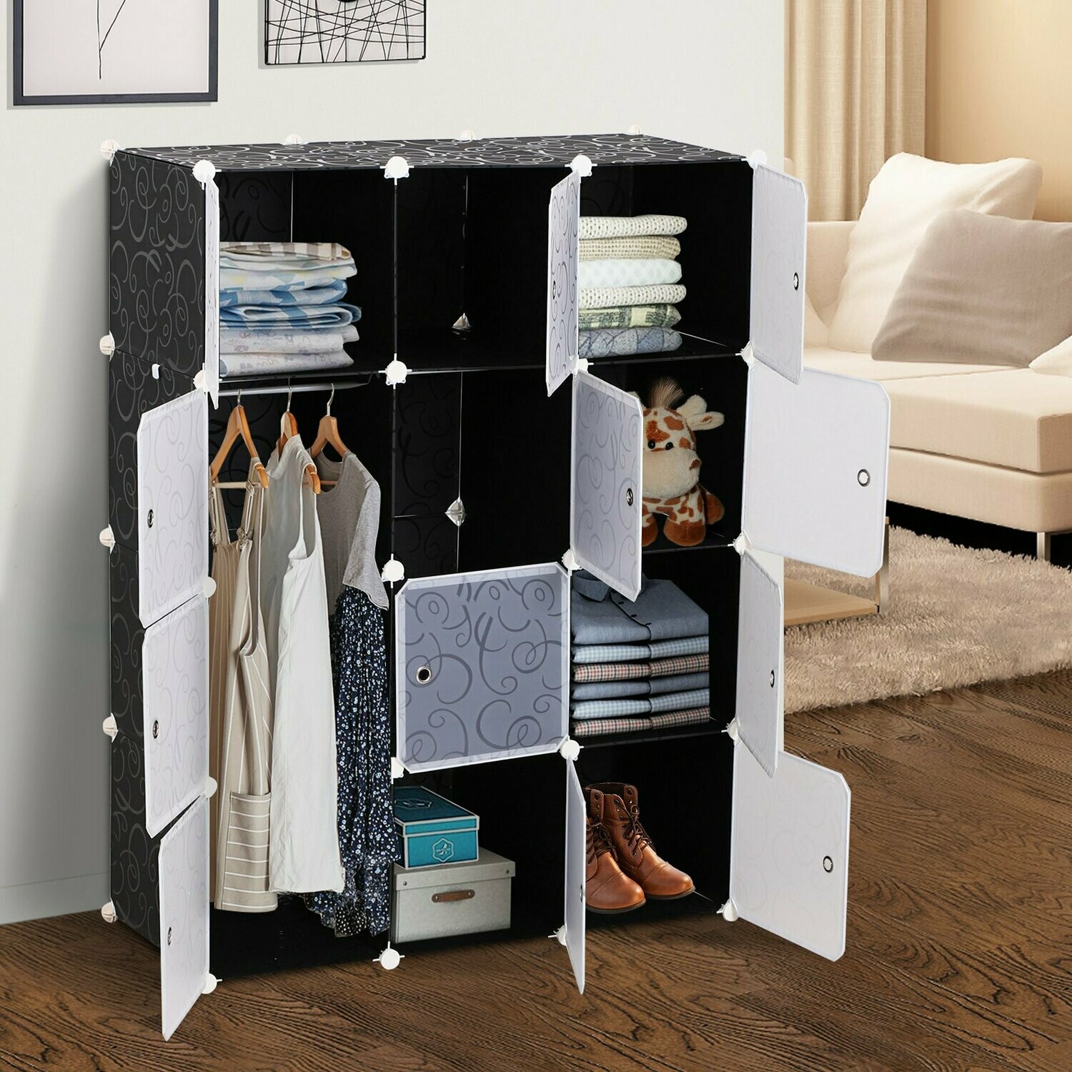 Kleiderschrank mit Kleiderstange und Würfeln Garderobe