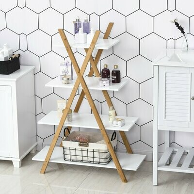 Badregal Bambus 4 Ebenen Badezimmer-Gestell Natur+Weiss