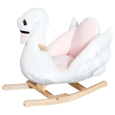 Kinder Schaukelpferd Baby Schaukeltier Schwan Plüsch Rosa+Weiss
