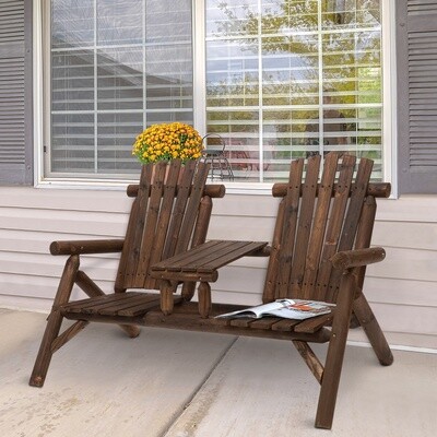 Adirondack-Gartenbank mit Tisch, Massivholz, Braun, 157 x 88 x 103 cm