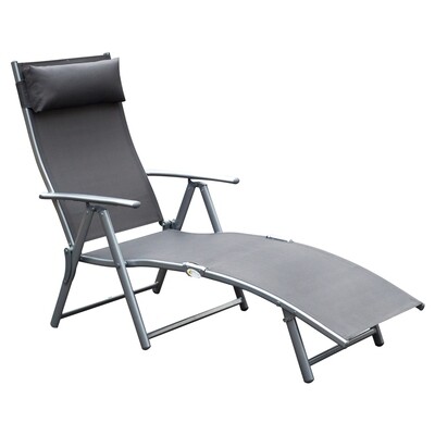 Sonnenliege Strandliege Gartenliege klappbar verstellbar mit Kissen Garten Metall Stoff Grau 137 x 63,5 x 100,5 cm