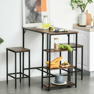 3-tlg.  Bartisch-Set Stehtisch mit 2 Barhockern