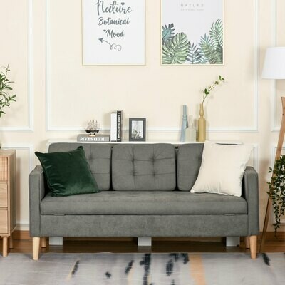 3 Sitzer Sofa, Couch mit Stauraum, Holzbeine, Gepolsterter Polstersofa mit Samtoptik für Wohnzimmer, Schlafzimmer, 166,5 x 62 x 82 cm, Grau