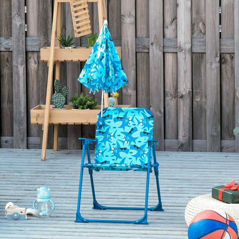 Kinder-Campingstuhl "Hai" mit Sonnenschirm Strandstuhl klappbar blau
