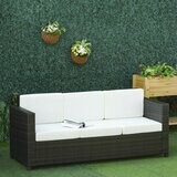 Rattan Sofa mit Kissen 3-Sitzer Loungesofa Braun+Weiss