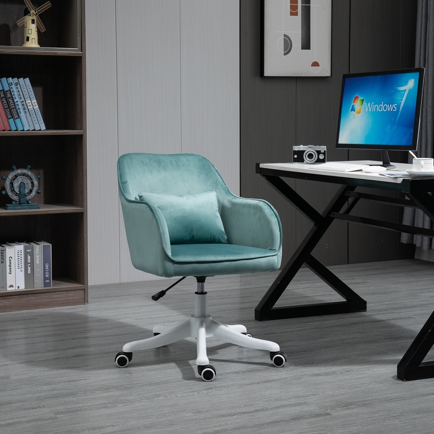 Vinsetto® Massage Bürostuhl Drehstuhl Arbeitstuhl mit Vibrationsfunktion Samt Hellgrün