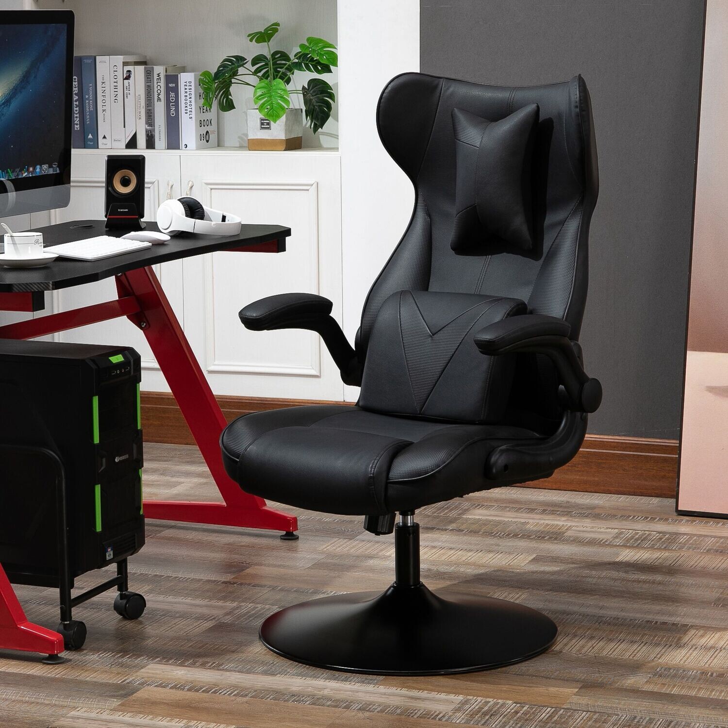 Vinsetto® Gaming Stuhl Computerstuhl Lendenkissen höhenverstellbar Metall Schwarz