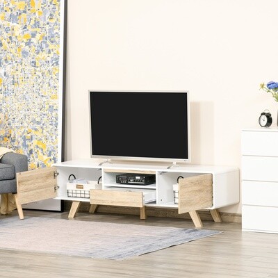 TV Schrank TV Lowboard mit Push-In-Design Schublade Weiss+Natur