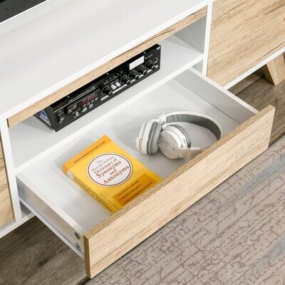 TV Schrank TV Lowboard mit Push-In-Design Schublade Weiss+Natur