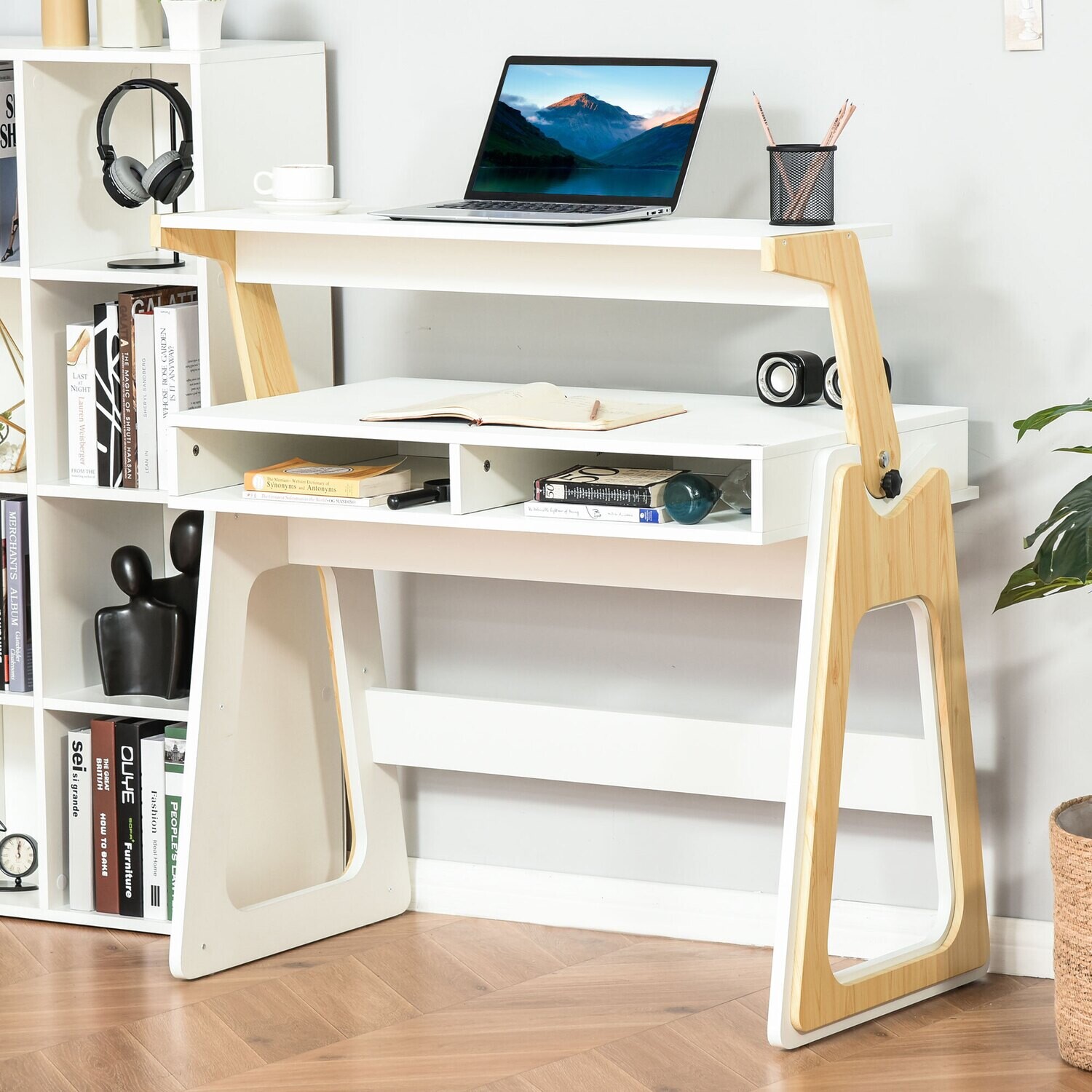 HOMCOM® Schreibtisch Stehpult und Sitzpult Computertisch robust struktur Weiss