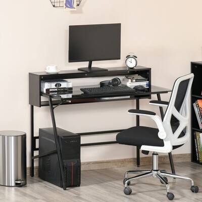 Schreibtisch mit Glasplatte Home-Office Stahl Glas Schwarz+Grau