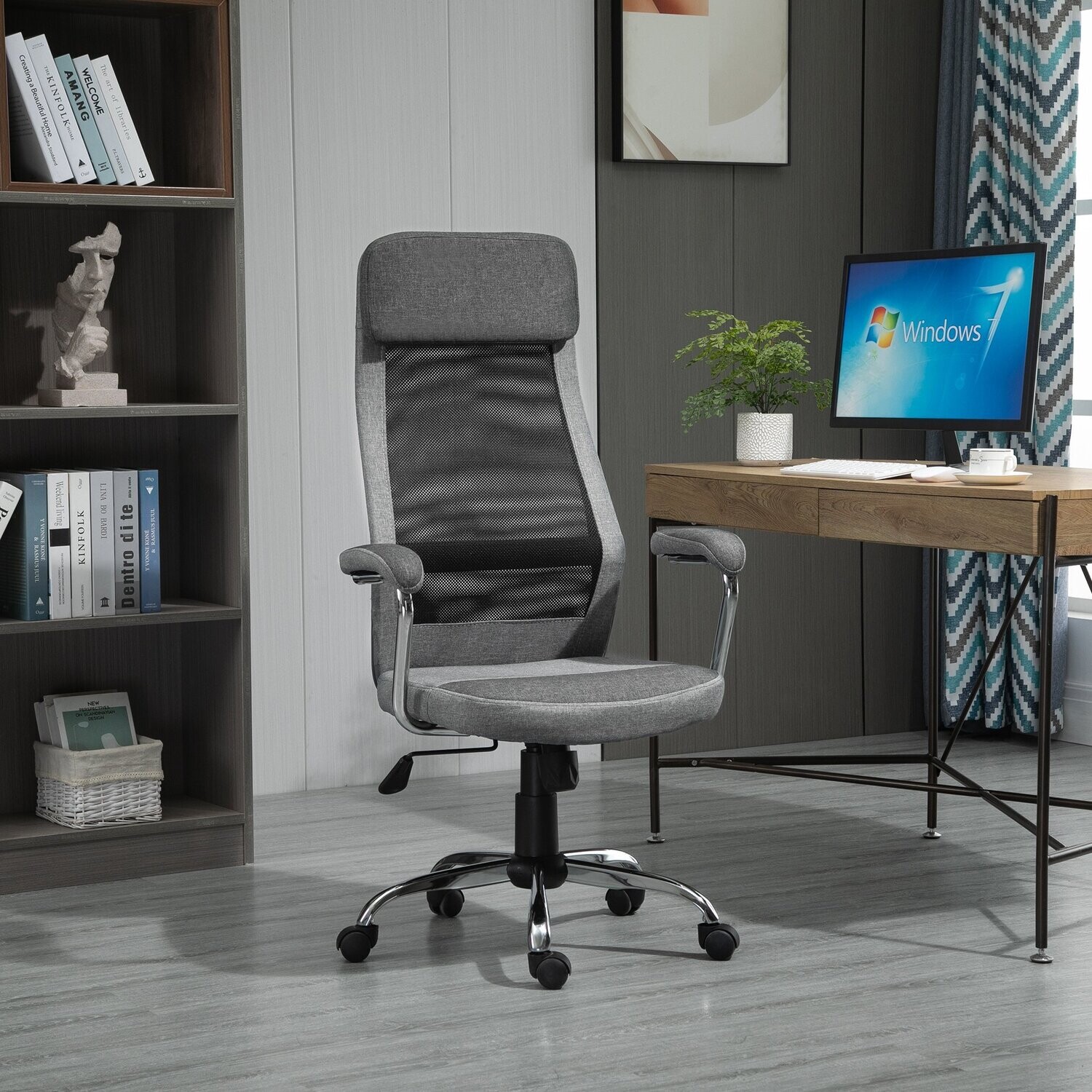 Bürostuhl mit ergonomischem Design Höhe verstellbar Kopfstütze hellgrau