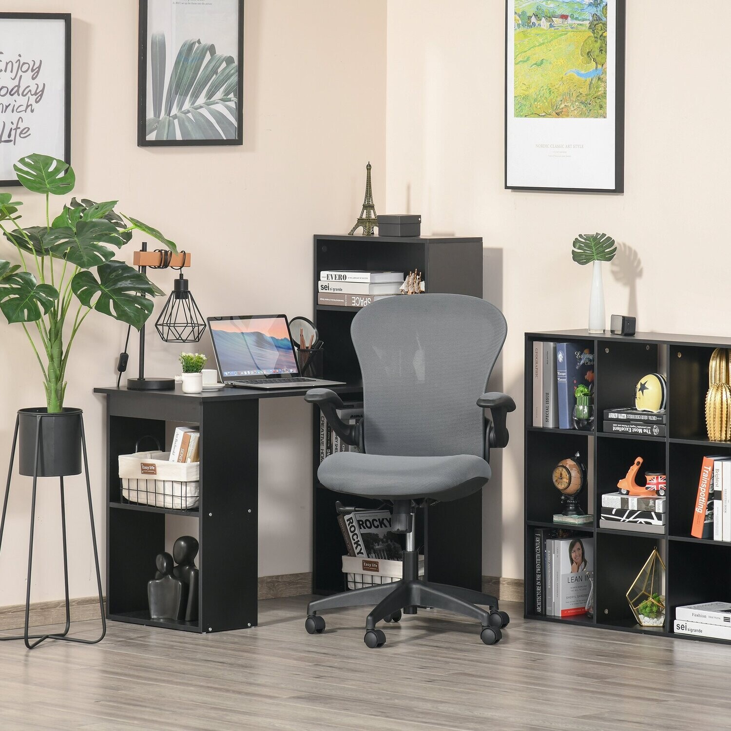 Vinsetto® Bürostuhl Home-Office Schreibtischstuhl höhenverstellbar Nylon Mesh Grau+Schwarz
