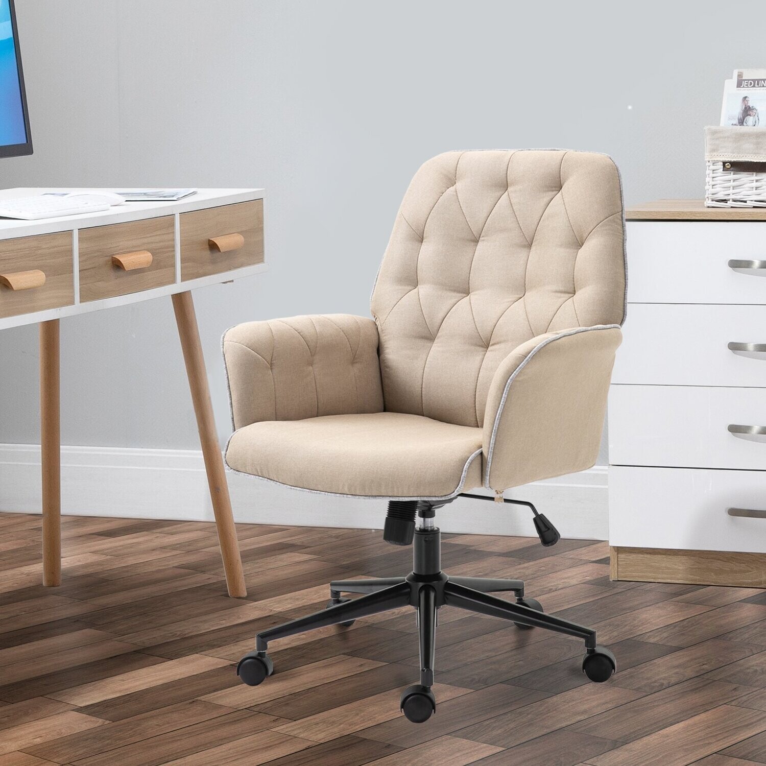 Vinsetto® Bürostuhl Schreibtischstuhl höhenverstellbar Home-Office Schaumstoff Beige