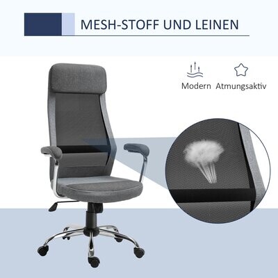 Bürostuhl mit ergonomischem Design Höhe verstellbar Kopfstütze hellgrau