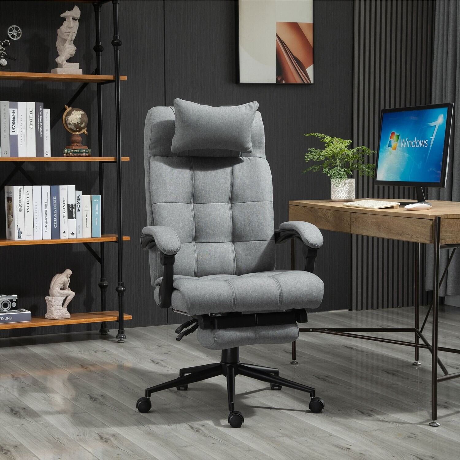 Vinsetto® Bürostuhl Drehstuhl mit Fussstütze Höhenverstellbar Hellgrau