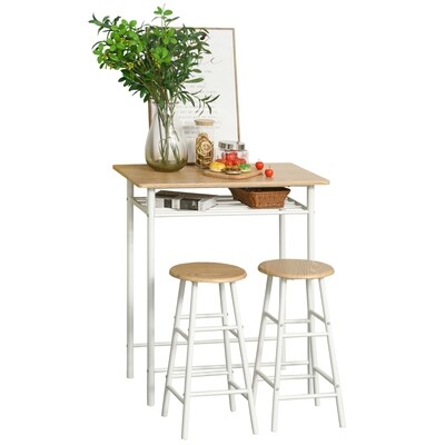 Bartisch-Stuhlset Natur Weiss 3-teilig 80 cm x 50 cm x 90 cm