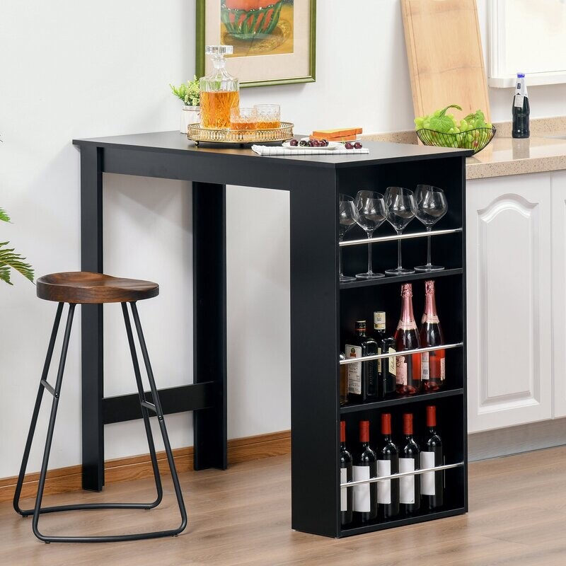 Bartisch Schreibtisch Küchentisch mit 3 Ablageflächen Schwarz