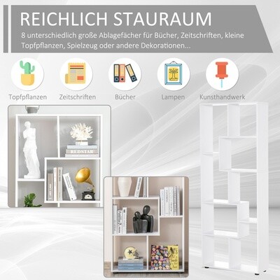 Bücherregal mit 8 Regalen Weiss Raumteiler