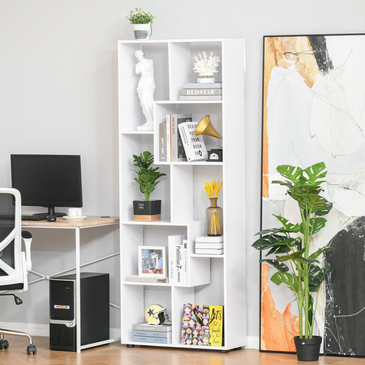 Bücherregal mit 8 Regalen Weiss Raumteiler