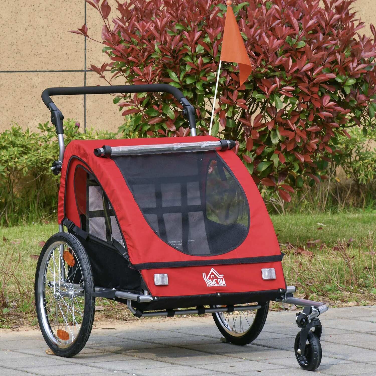2 in 1 Fahrradanhänger Kinderwagen Velo-Anhänger rot