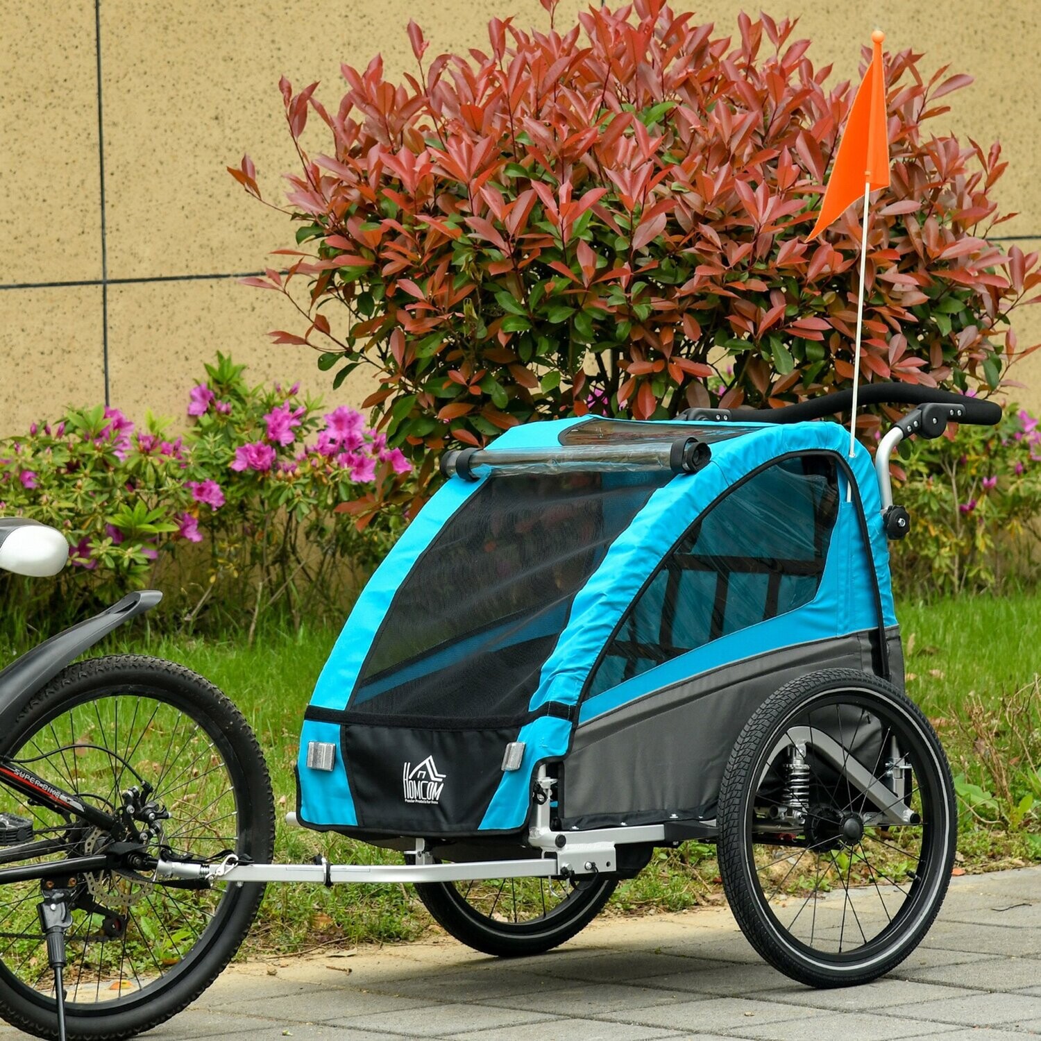3 in 1 Velo-Anhänger Kinderwagen Fahrradanhänger für 2 Kinder Alu Blau
