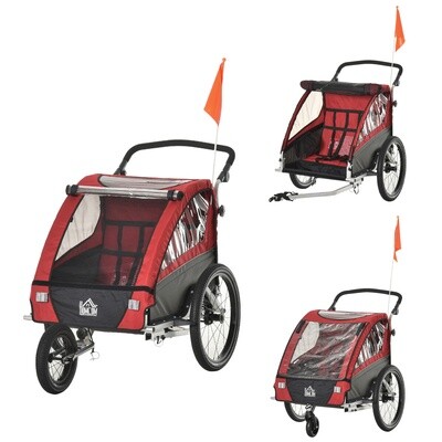 3 in 1 Kinderanhänger Jogger Velo-Anhänger für 2 Kinder Alu Rot
