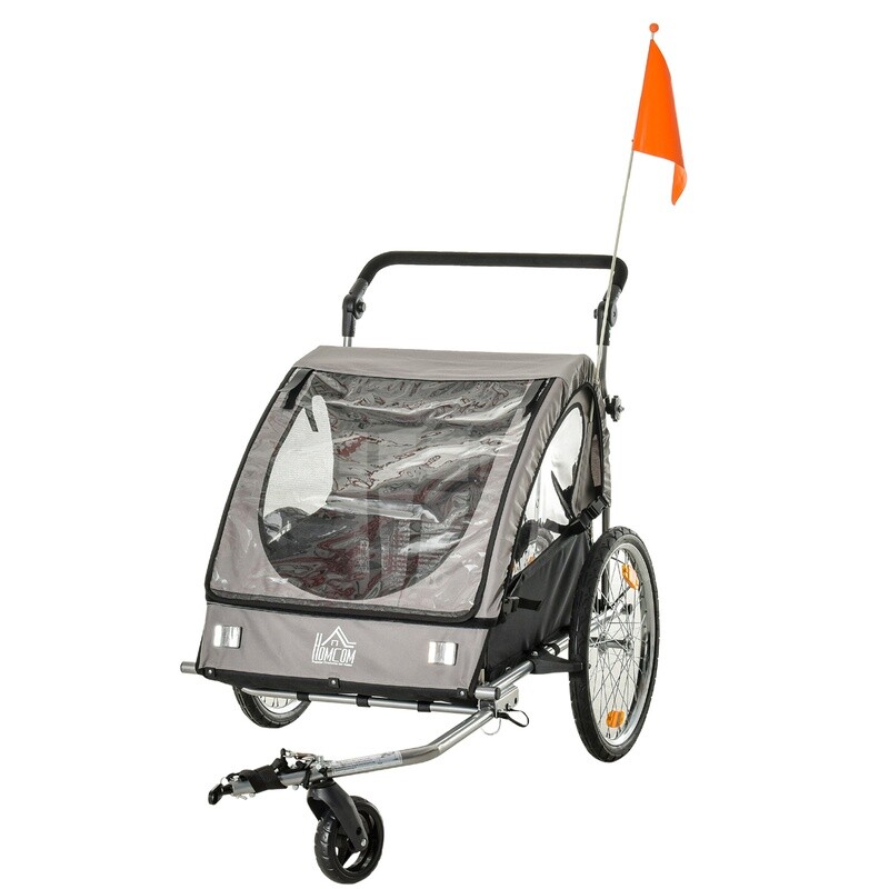 2 in 1 Fahrradanhänger Kinderwagen Velo-Anhänger 160 cm x 84 cm x 106 cm grau