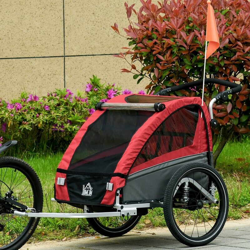 3 in 1 Kinderanhänger Jogger Velo-Anhänger für 2 Kinder Alu Rot