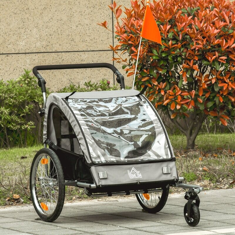 2 in 1 Fahrradanhänger Kinderwagen Velo-Anhänger 160 cm x 84 cm x 106 cm grau