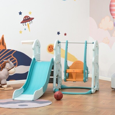 HOMCOM® 3 in 1 Kinderschaukel Rutsche Set Spielturm Spielplatz HDPE Blaugrün+Gelb