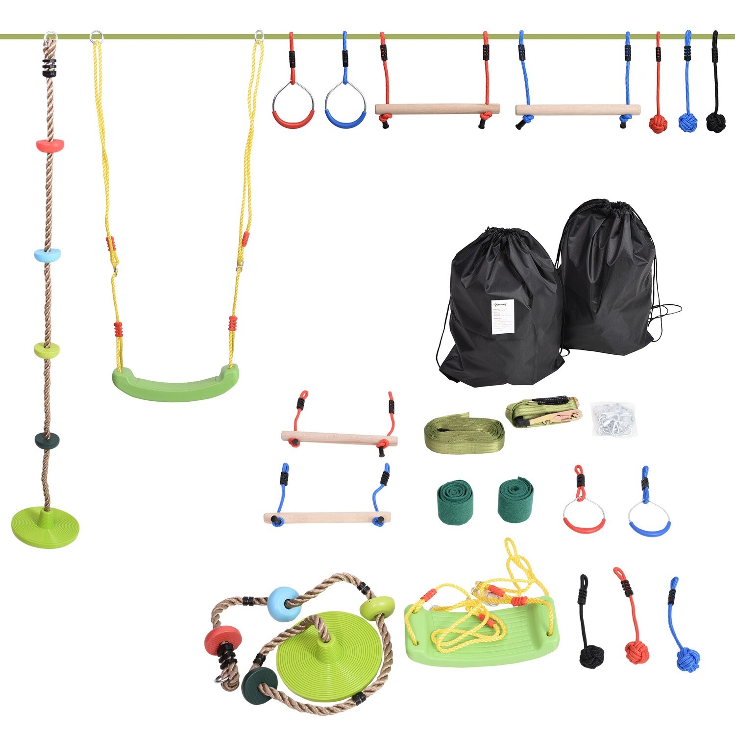 Ninja Slackline Set hängender Hindernisparcour für Kinder Polyester Holz