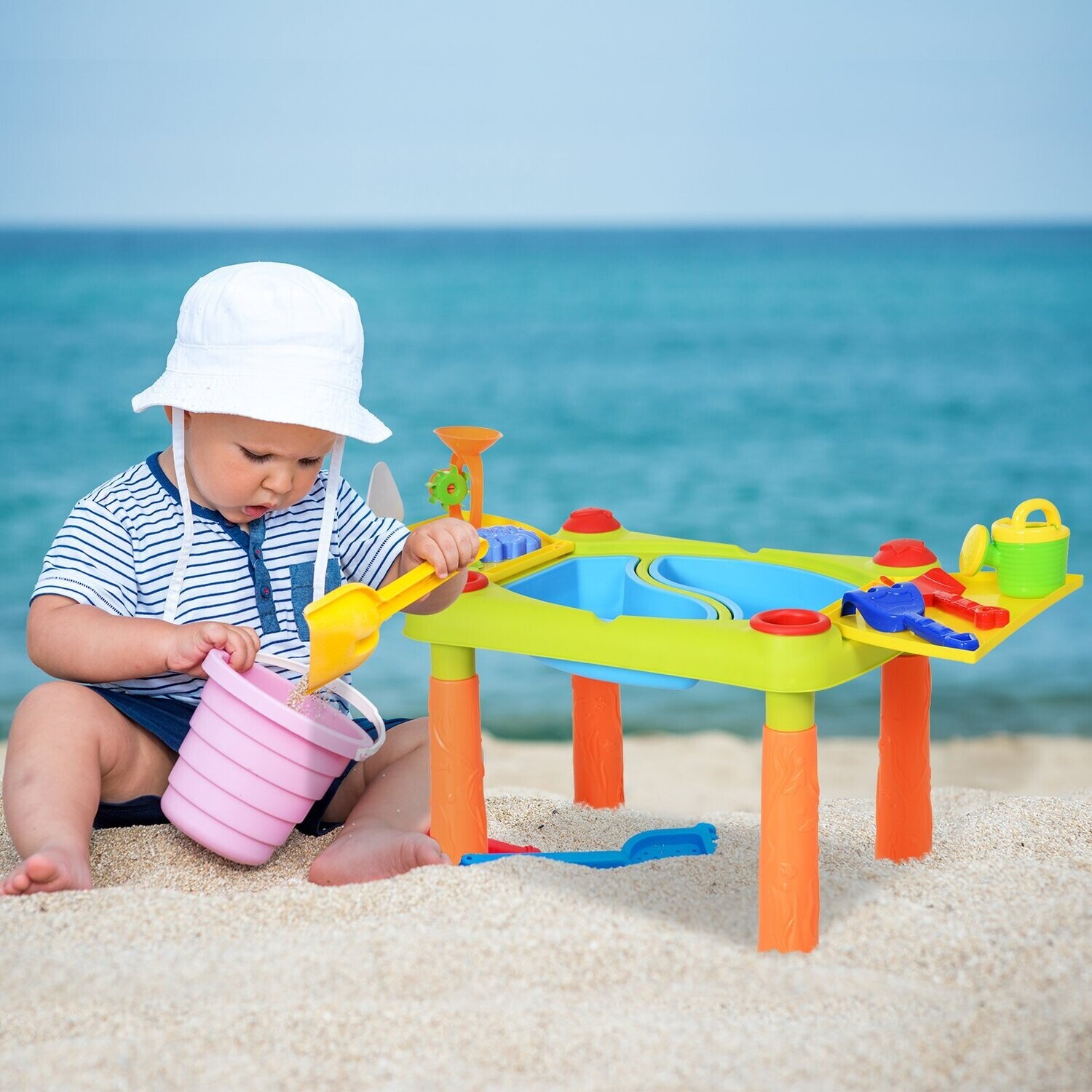 Kinder Spieltisch 16 tlg. Strandspielzeug ab 3 Jahren Bunt