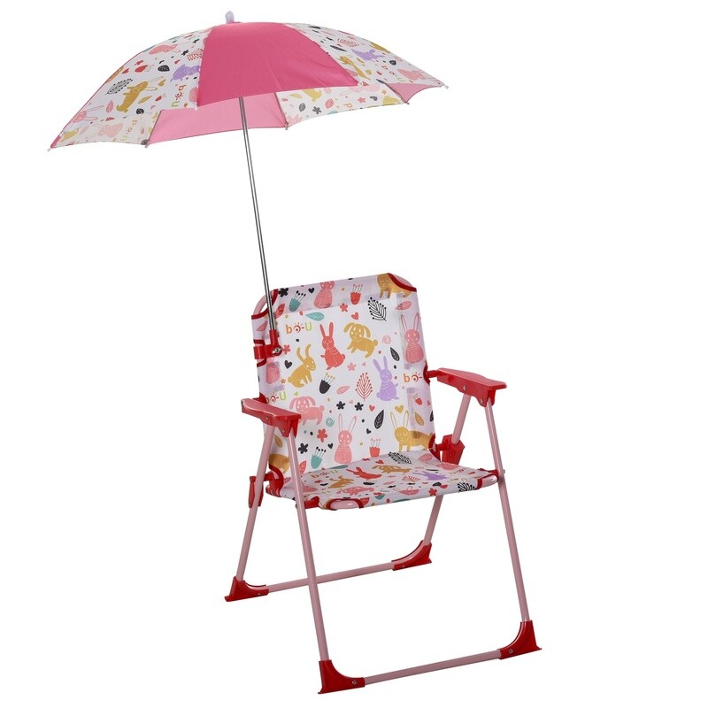 Kinder-Campingstuhl &quot;Hase&quot; mit Sonnenschirm Strandstuhl klappbar Rot