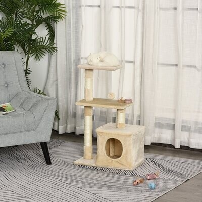 Kratzbaum mit Sisal Katzenbaum mit Katzenspielzeug Plüsch Beige Höhe 80 cm