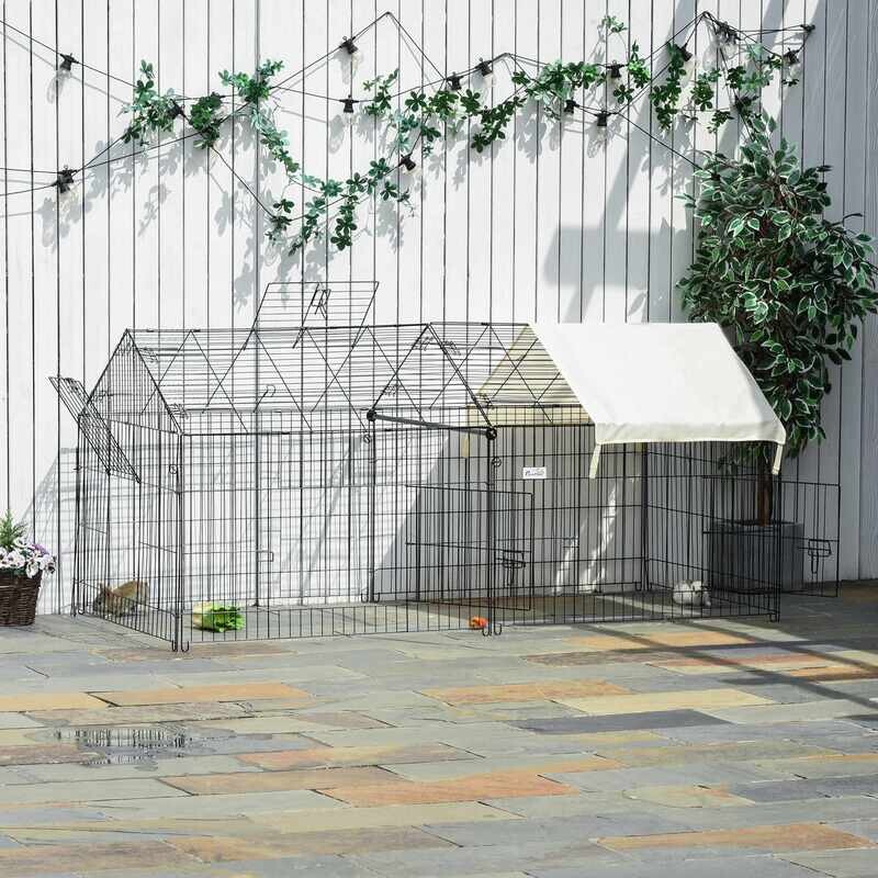 Freigehege mit Sonnenschutz Kaninchenstall Hasenkäfig Metall Beige