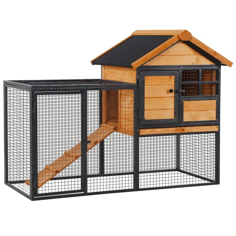 Kaninchenstall erhöhtes Haus mit abschliessbarer Tür Outdoor Holz-Metall Hasenstall