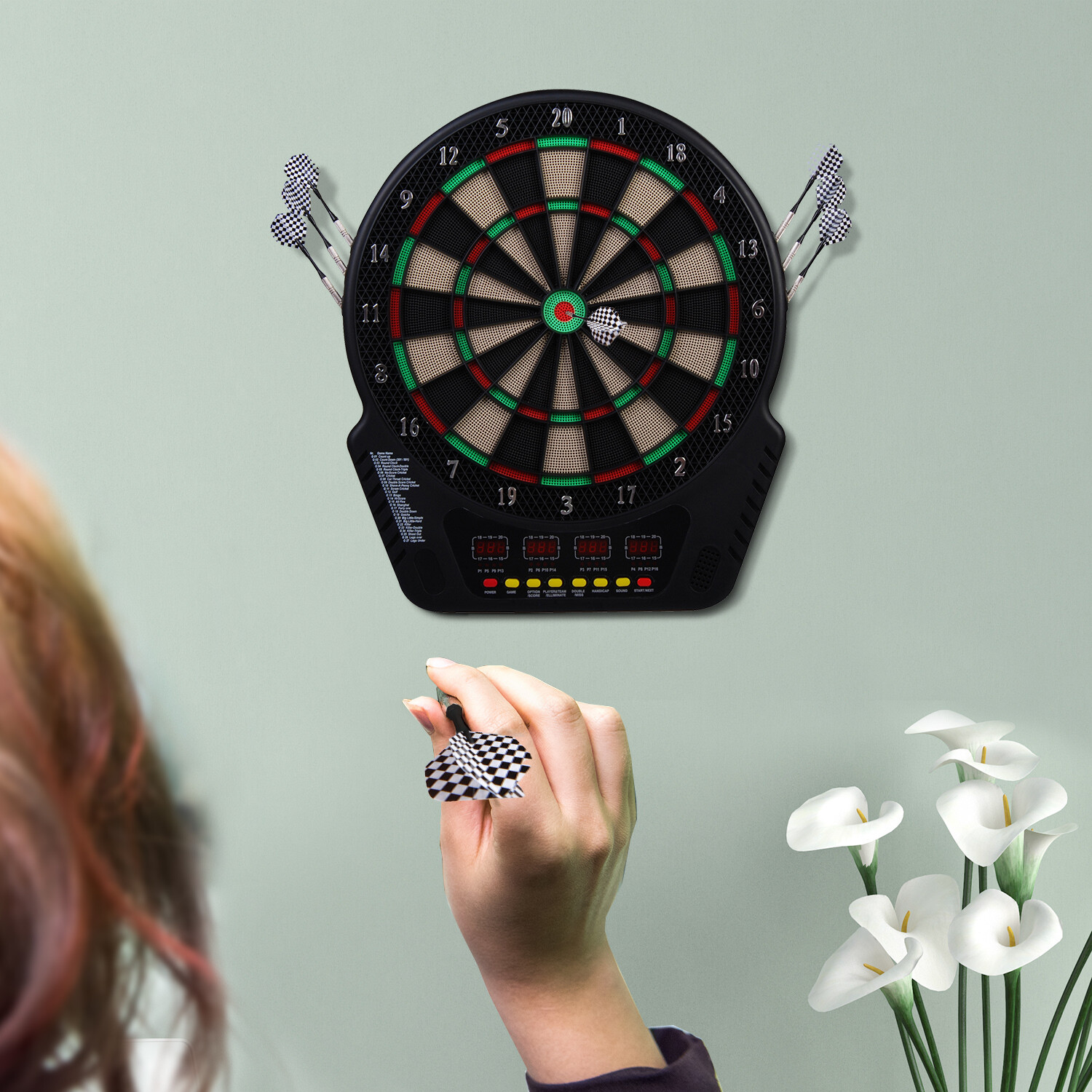 Dartscheibe | Elektronisch | für 6 Spieler | 51,5 x 44 x 3,2 cm | Schwarz