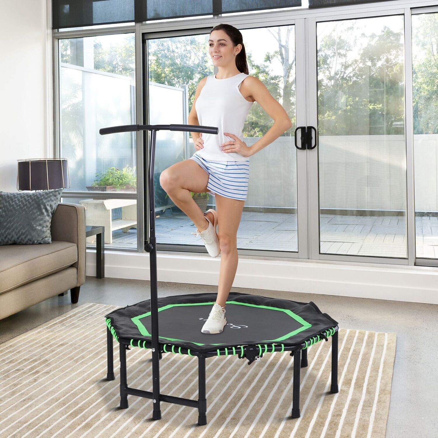 Fitness-Trampolin für Kinder und Erwachsene Gartentrampolin Grün+Schwarz