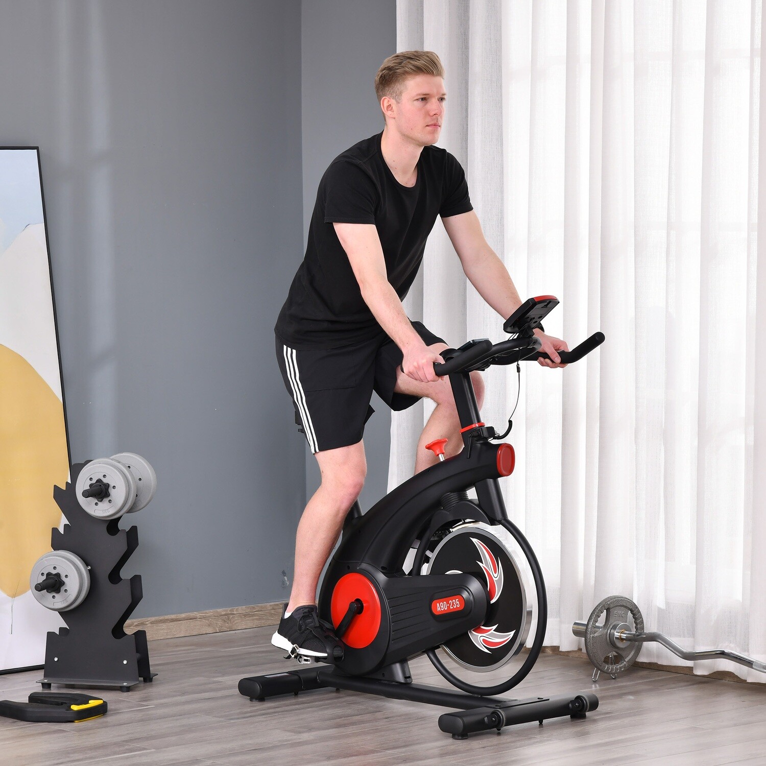 HOMCOM Fahrradtrainer Indoor Heimtrainer mit 8KG Schwungrad Home Gym