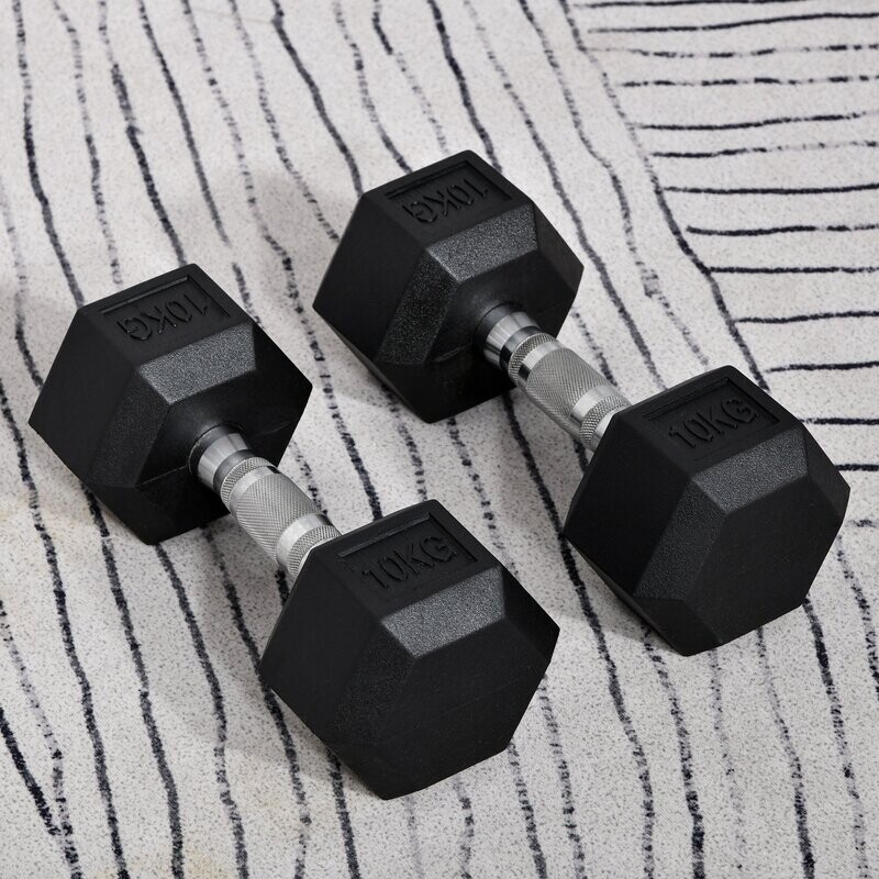 2er-Set Gummi-Hantel Fitness Hantel Kurzhantel Metall schwarz 10 KG