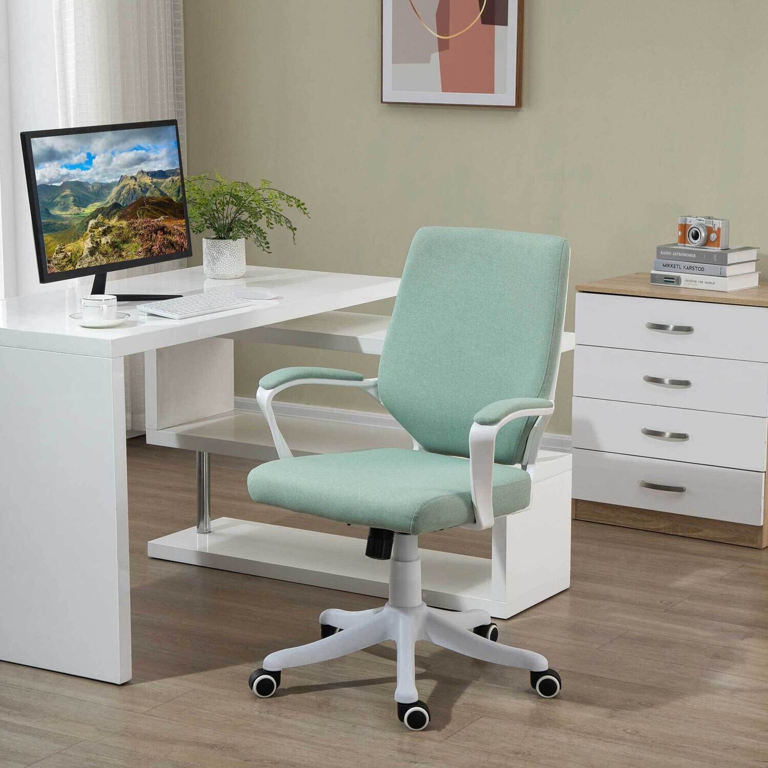 Vinsetto Bürostuhl ergonomischer Drehstuhl höhenverstellbar Grün+Weiss
