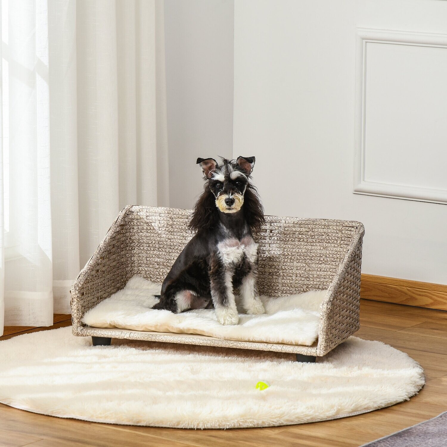 Hundesofa, Hundebett, Katzenbett aus PE-Rattan Weiss