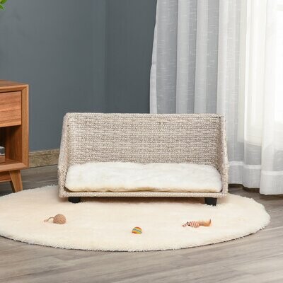 Hundesofa, Hundebett, Katzenbett aus PE-Rattan Weiss