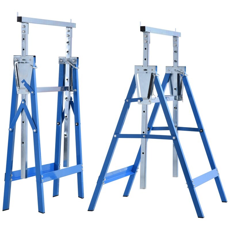 2 x Gerüstbock Unterstellbock Klappbock höhenverstellbar bis 200kg Stahl Blau 68 x 58 x 80-130 cm