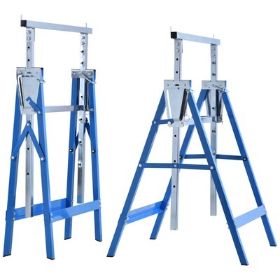 2 x Gerüstbock Unterstellbock Klappbock höhenverstellbar bis 200kg Stahl Blau 68 x 58 x 80-130 cm